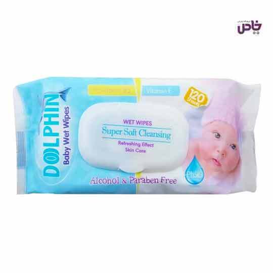دلفين دستمال مرطوب کودک درب دار 120 برگي